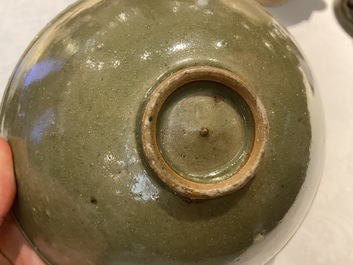A Chinese Yaozhou celadon bowl with underglaze floral design, probably Ming