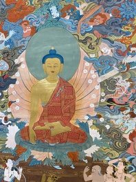 Twee thangka's met Shakyamuni Boeddha, Tibet, 20e eeuw