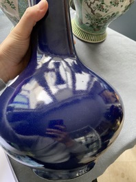 A Chinese monochrome 'sacrificial blue' bottle vase, 18/19th C.