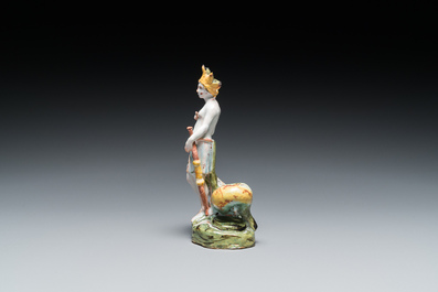 A polychrome Brussels faience allegorical sculpture representing America, probably Mombaers workshop, late 18th C.