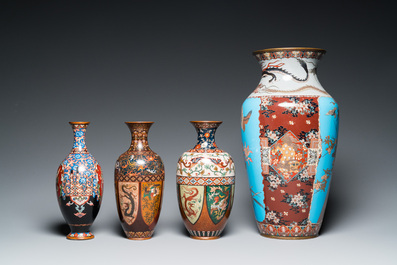 Four Japanese cloisonn&eacute; vases, Meiji, 19/20th C.