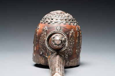 Five Tibetan ritual objects in copper, silver, jade and wood, 19/20th C.