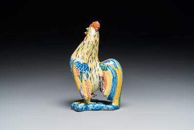 A fine polychrome Dutch Delft model of a rooster, 18th C.