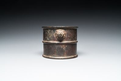 A Chinese bronze censer with mythical beast head handles, Xuande mark, Kangxi