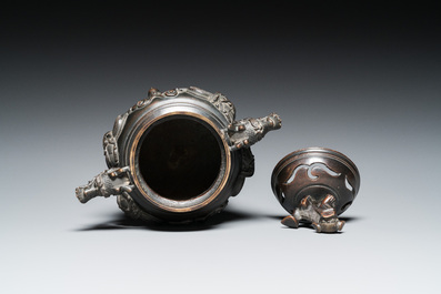 A Chinese bronze censer and cover, Xuande mark, 19th C.