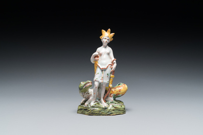A polychrome Brussels faience allegorical sculpture representing America, probably Mombaers workshop, late 18th C.