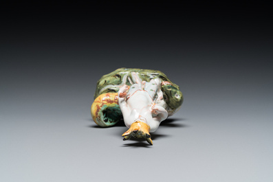 A polychrome Brussels faience allegorical sculpture representing America, probably Mombaers workshop, late 18th C.