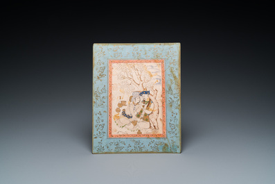 Persian school, miniature: 'Loving couple leaning against a tree'