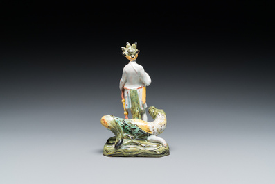 A polychrome Brussels faience allegorical sculpture representing America, probably Mombaers workshop, late 18th C.