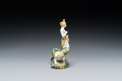 A polychrome Brussels faience allegorical sculpture representing America, probably Mombaers workshop, late 18th C.
