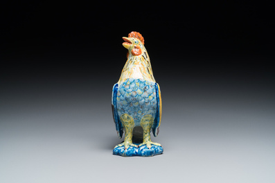 A fine polychrome Dutch Delft model of a rooster, 18th C.