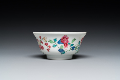 A Chinese famille rose semi-eggshell bowl with two quails, Yongzheng