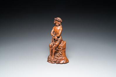 A fine oak sculpture of the Pensive Christ, Brussels, ca. 1500
