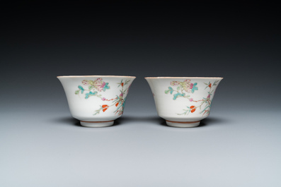 Two Chinese famille rose 'erotic subject' bowls, Kangxi mark, 19th C.