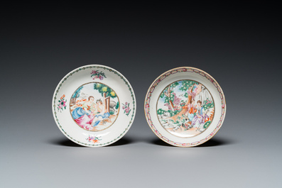 Quatre pi&egrave;ces en porcelaine de Chine famille rose aux sujets mythologiques et romantiques, Qianlong