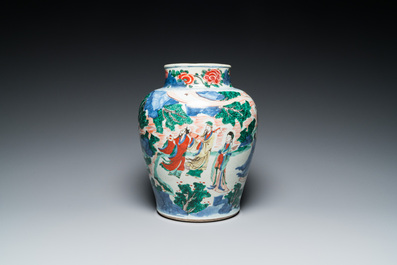 A Chinese wucai 'Eight immortals' vase, Transitional period