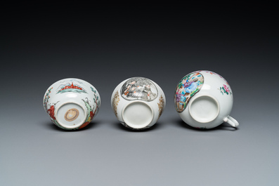 Three Chinese export porcelain cups and saucers, Qianlong