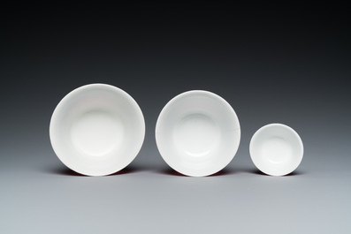 Three Chinese monochrome pink bowls, Guangxu mark and of the period