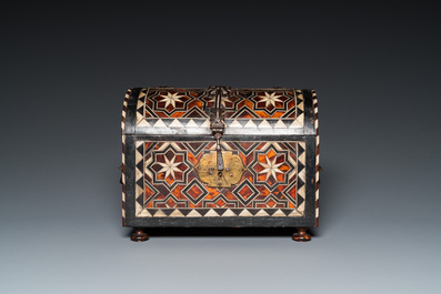 A tortoise-veneered and bone-inlaid wooden casket, probably Turkey, 17th C.