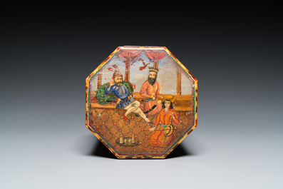 Un porte-coran et une bo&icirc;te couverte en bois laqu&eacute; et peint, art qajar, la Perse, 19&egrave;me