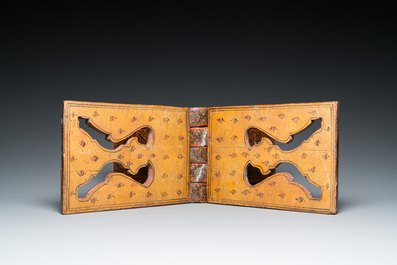A painted and lacquered wooden Qur'an stand and a box and cover, Qajar, Persia, 19th C.
