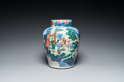 A Chinese wucai 'Eight immortals' vase, Transitional period