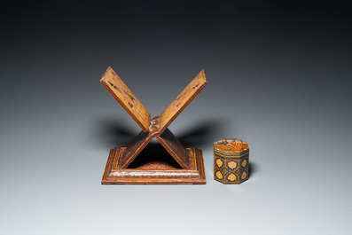 A painted and lacquered wooden Qur'an stand and a box and cover, Qajar, Persia, 19th C.