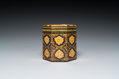 A painted and lacquered wooden Qur'an stand and a box and cover, Qajar, Persia, 19th C.