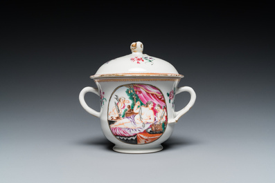 Vier stukken Chinees famille rose exportporselein met mythologische en romantische decors, Qianlong