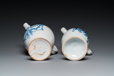 Two blue and white Brussels faience wet drug jars, late 17th and 19th C.