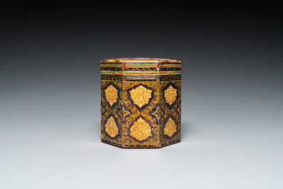 A painted and lacquered wooden Qur'an stand and a box and cover, Qajar, Persia, 19th C.