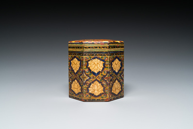 A painted and lacquered wooden Qur'an stand and a box and cover, Qajar, Persia, 19th C.