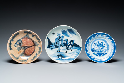 13 stukken Chinees blauw-wit porselein, 18/20e eeuw