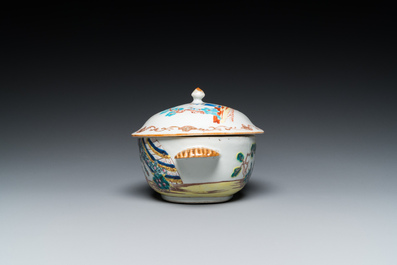 A Chinese famille rose 'Valentine's dove' tureen and cover on stand, Qianlong