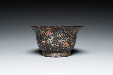 A large Chinese mother-of-pearl-inlaid black lacquer bowl, Kangxi