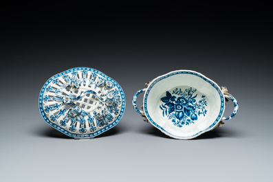 A blue and white tureen with reticulated cover, Worcester, England, 18th C.