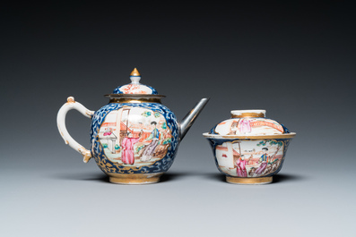 A Chinese famille rose 18-piece 'mandarin subject' tea service, Qianlong