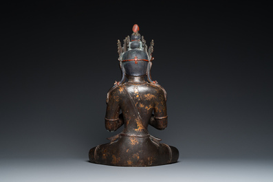 A large Sino-Tibetan gilt-lacquered bronze Budddha, 19/20th C.