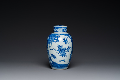 A Chinese blue and white Hatcher-type jar and cover, Shunzhi