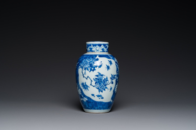 A Chinese blue and white Hatcher-type jar and cover, Shunzhi