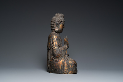 A large Chinese gilded wooden Buddha, Qing