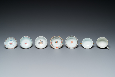 Seven Chinese famille rose cups and seven saucers, Yongzheng/Qianlong