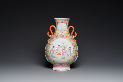 A Chinese famille rose 'hu' vase with 'eight immortals' design, Qianlong mark, Republic