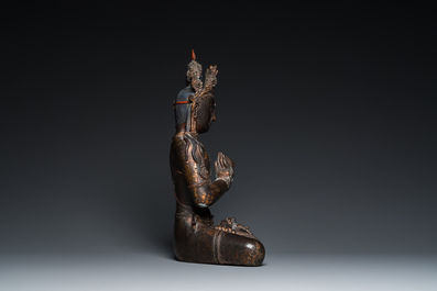 Grand Bouddha en bronze dor&eacute; et laqu&eacute;, Sino-Tibet, 19/20&egrave;me