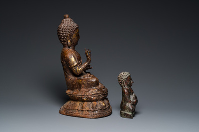 Two Thai gilt-lacquered bronze Buddha sculptures, 19/20th C.