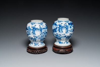 A pair of Chinese blue and white vases, Kangxi