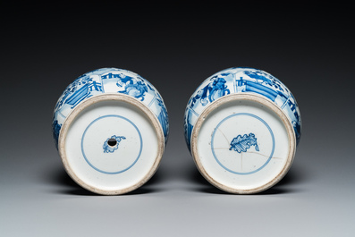 A pair of Chinese blue and white vases, Kangxi