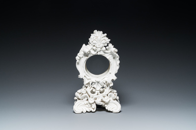 A blanc de Chine porcelain rococo case clock, probably Meissen, 18th C.
