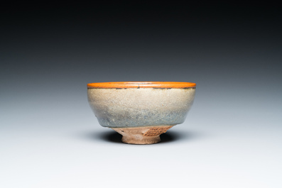 A Chinese junyao bowl with brass rim mount, Song