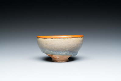 A Chinese junyao bowl with brass rim mount, Song